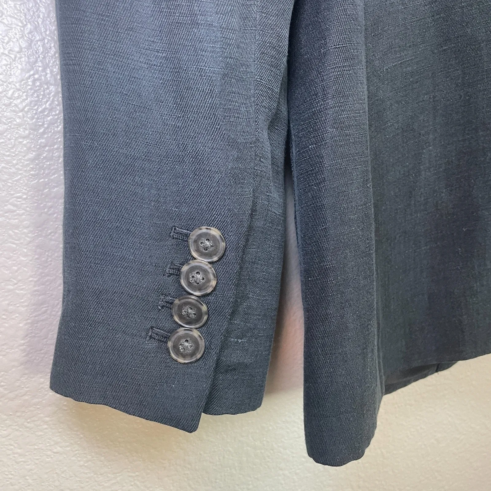 J CREW Blazer Linen Cupro Blend Size 00 Shoulder Pads Two Buttons Office Siren Black - Image 9