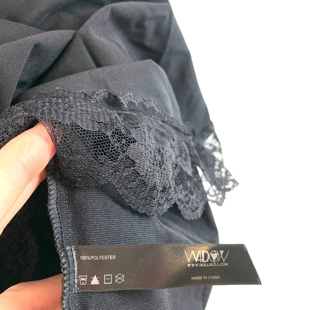 Dolls Kill Widow Hazy Haunting Corset Puff Sleeve Milkmaid Mini Dress Black XXS - Image 5