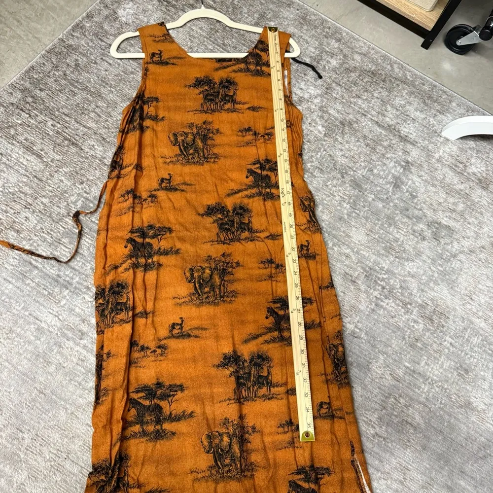 Sag Harbor Vintage Rust Orange Sleeveless Dress with Black Safari African Print Size 10 - Image 8
