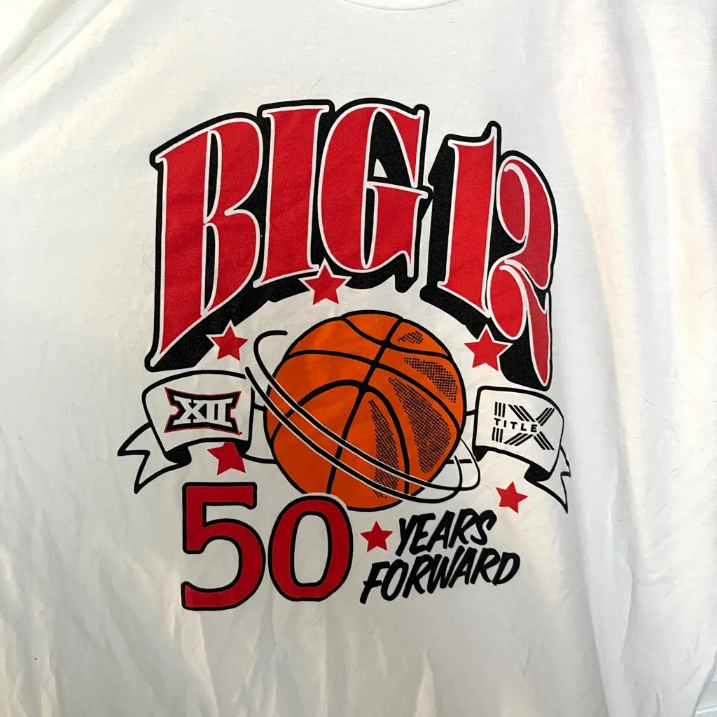 NWOT White Charlie Hustle “Big 12” Title IX 50 years forward T-Shirt Size: XL - Image 3