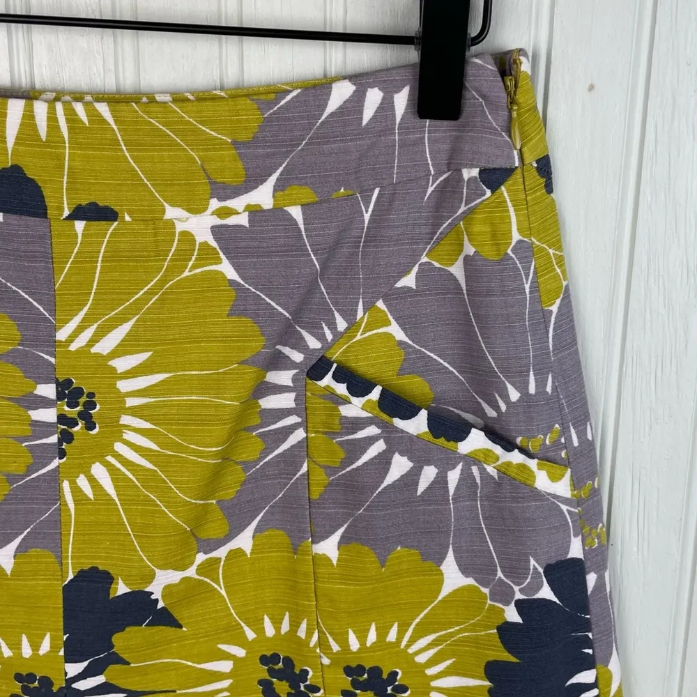 Boden Grey Yellow Daisy Floral Print Pleated Cotton Mini Skirt US Women's Size 4 - Image 5