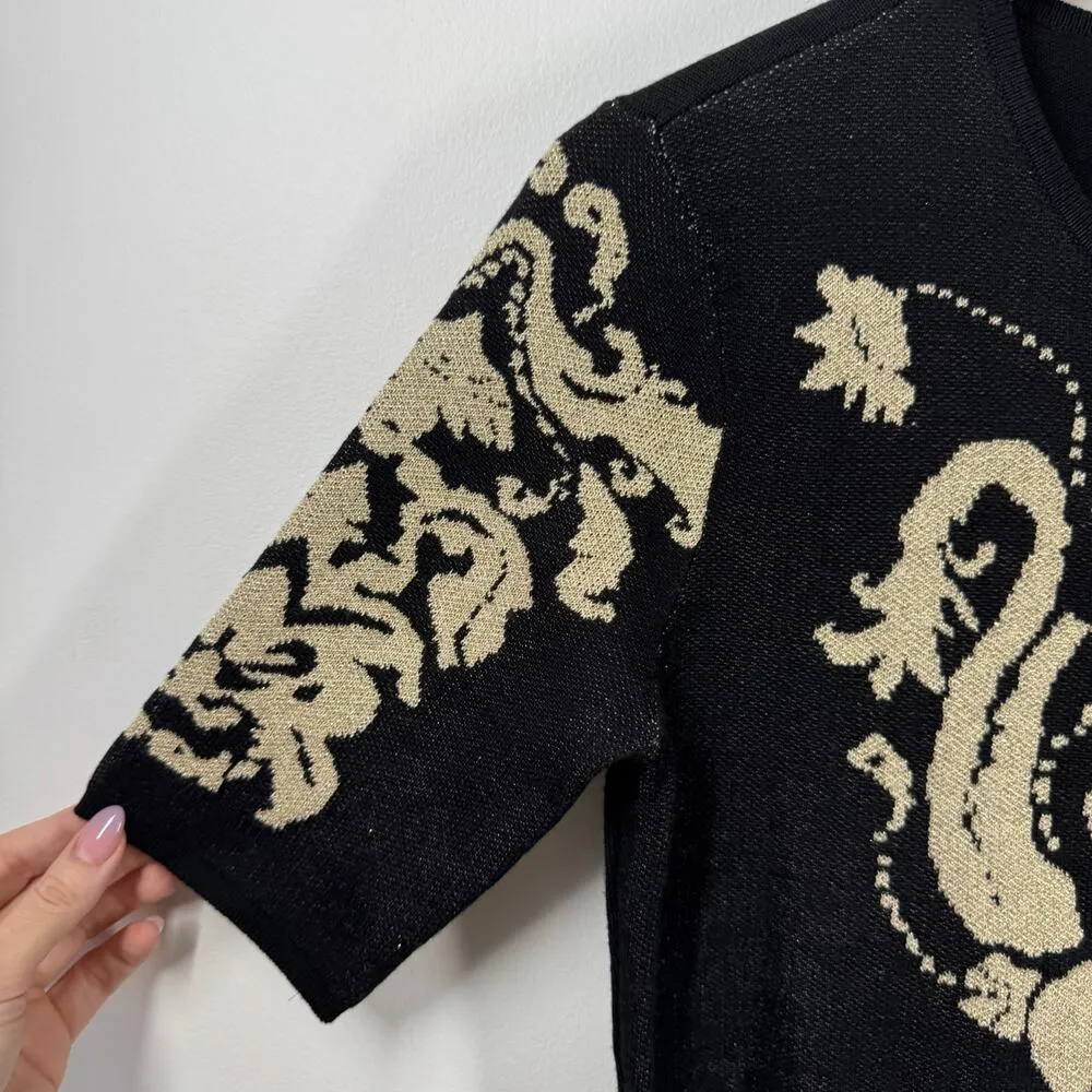 ECI Damask Knitted A-line Sweater Women S NWT Short Sleeve Black Y2K Sparkle - Image 2