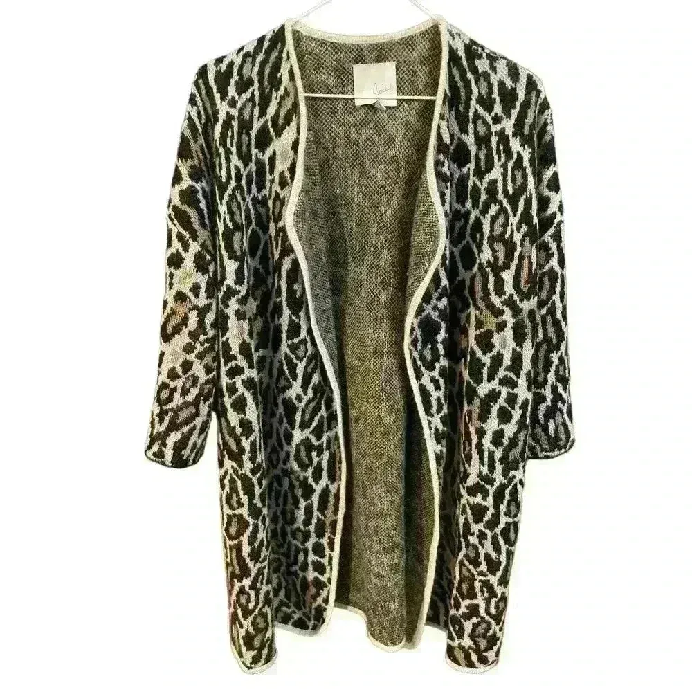 Joie Berit Cardigan Gray Black Animal Leopard Open Front Wool Blend, XS - Image 6