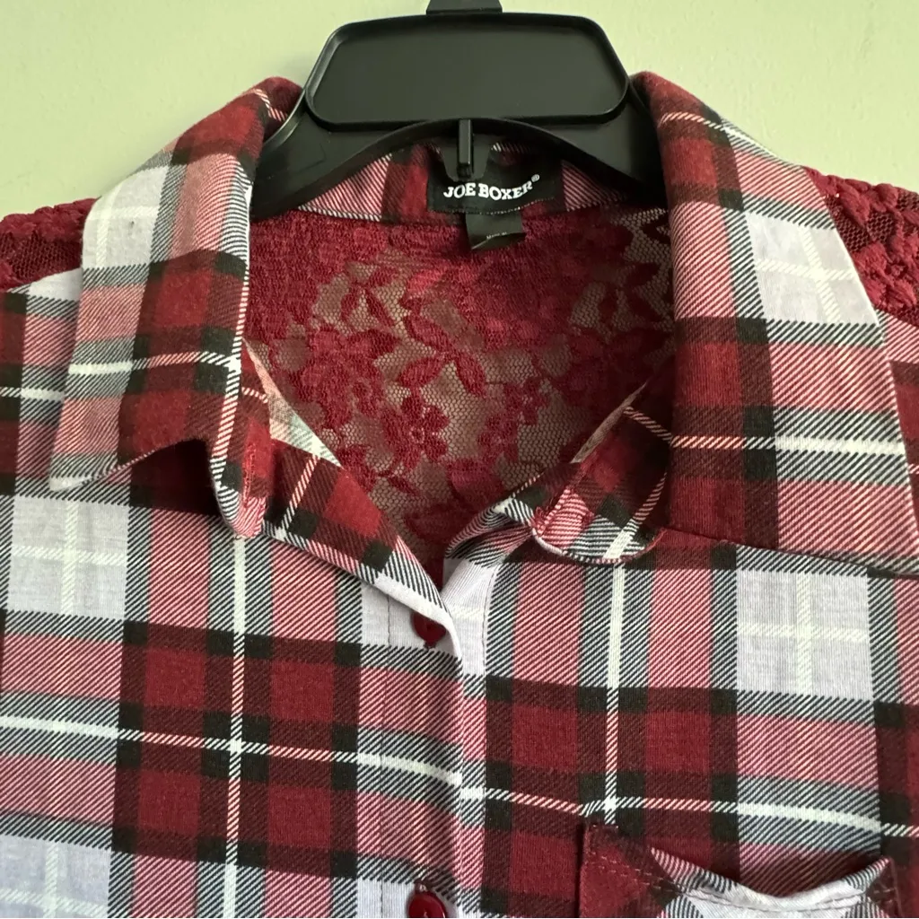 Joe Boxer Plaid Red and White Women’s Shirt Size L - Image 7