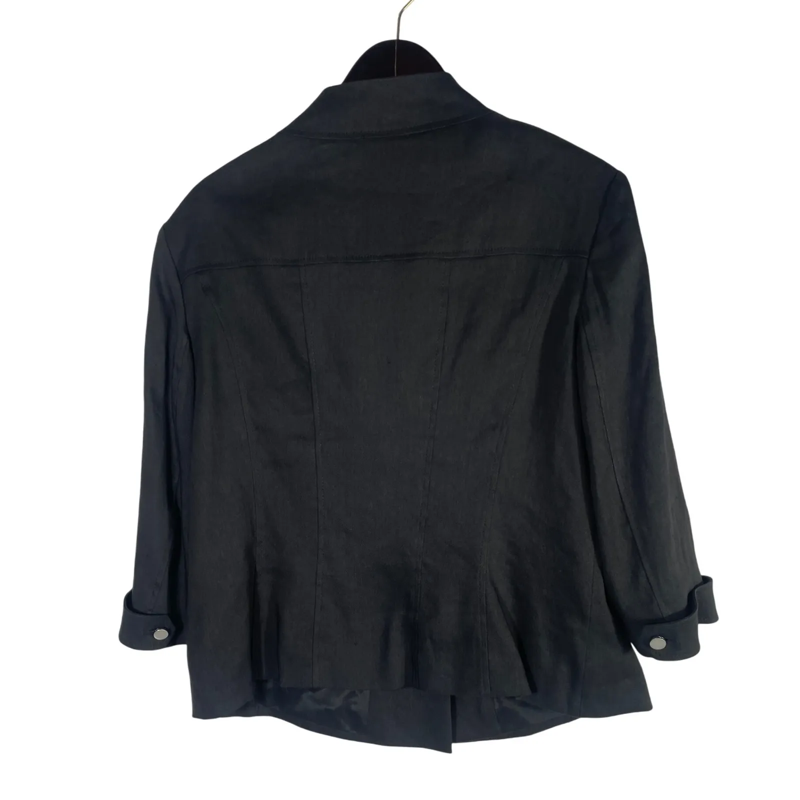 Laurel Black Linen‎ Blend Utility Jacket Blazer Women 12 US 42 EU Made in Poland - Image 6