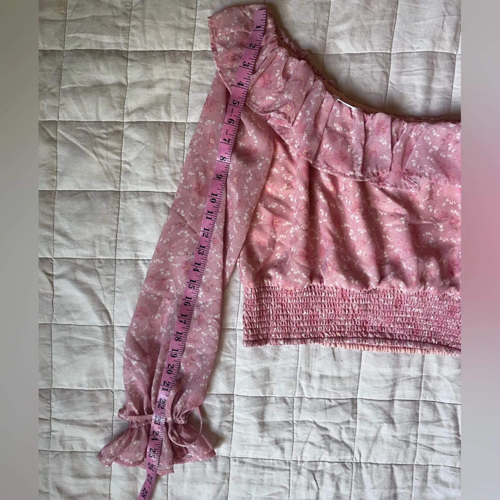 Lovers + Friends Juliette Pink Floral Ruffle One Shoulder Top Cottagecore -Small - Image 5