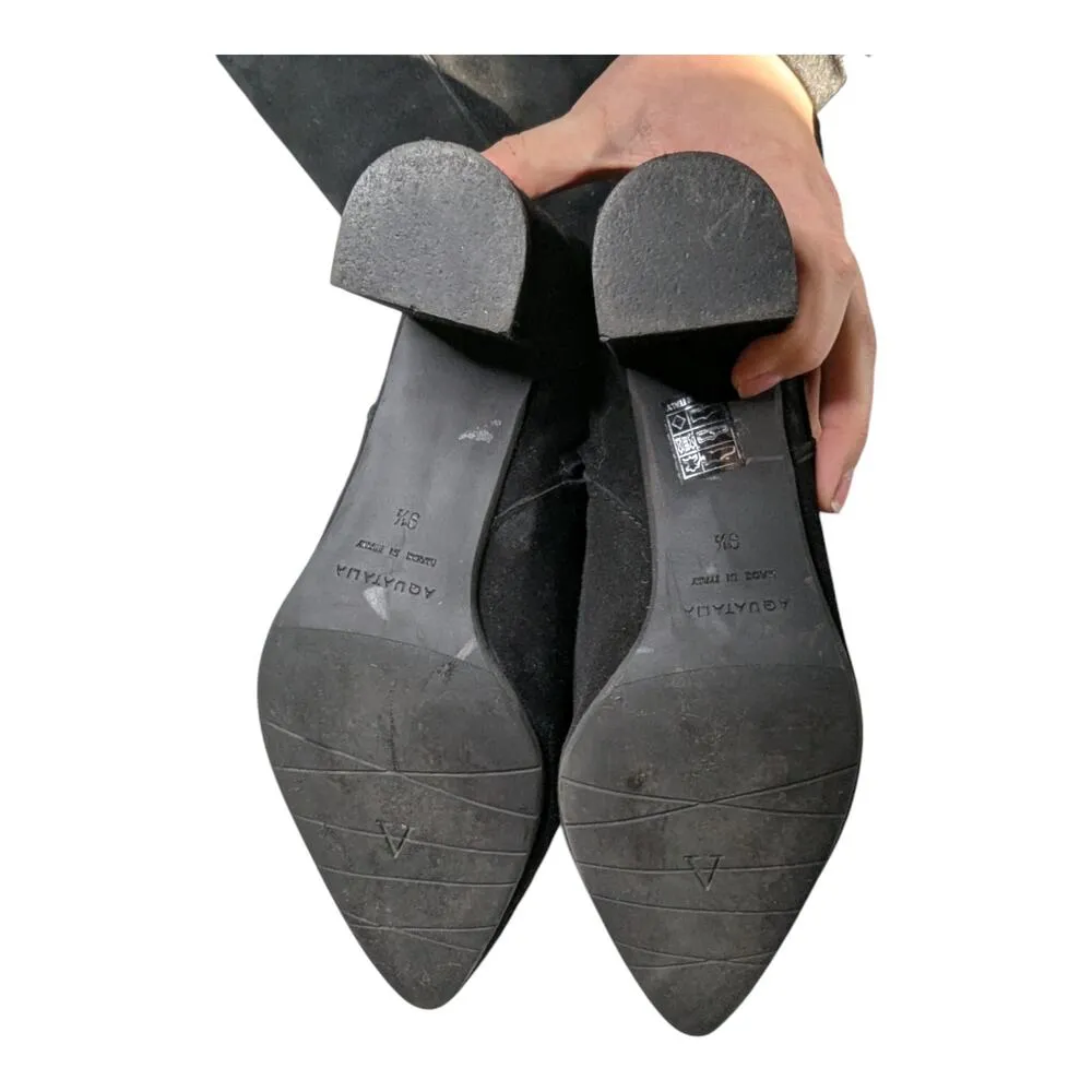 Aquatalia Karly Black Suede Knee High Pointed Toe Block Heel Minimal Boots 9.5 - Image 7