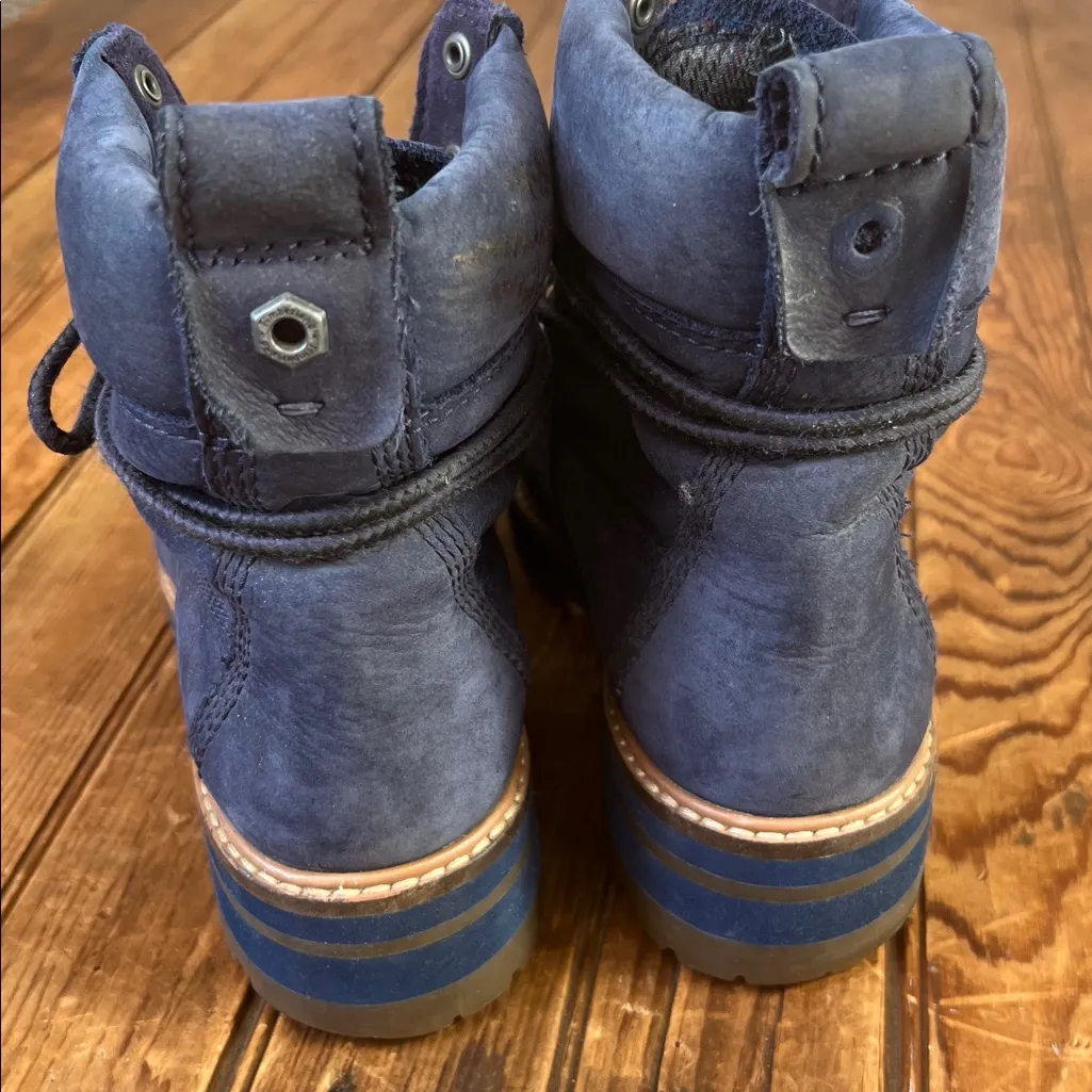 Timberland chunky cabincore womens blue lined suede leather work Boots size 7 - Image 2