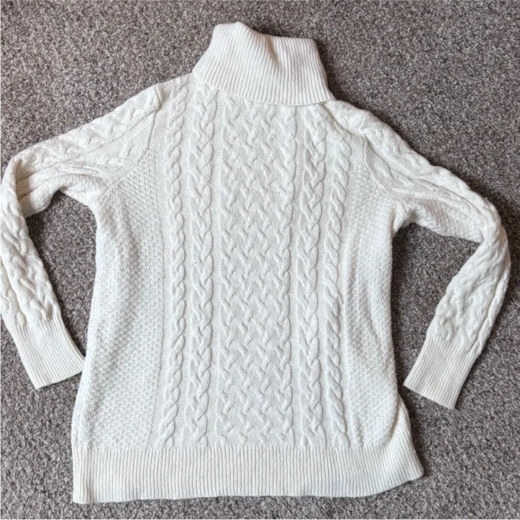 Halogen Elegant Cream Cable Knit Turtleneck Sweater - Image 6