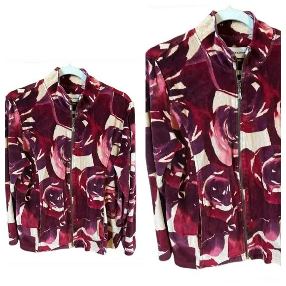 Alfred Dunner Ladies Abstract Pink Rose Soft Comfortable Zip Up Jacket SZ 12 - Image 2