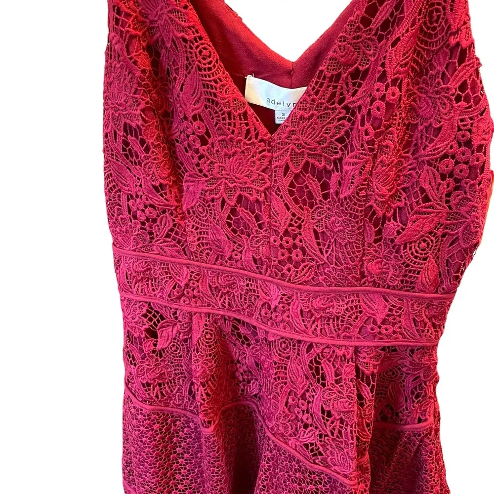 Adelyn Rae Burgundy Lace Crochet Midi Dress Floral - Image 3