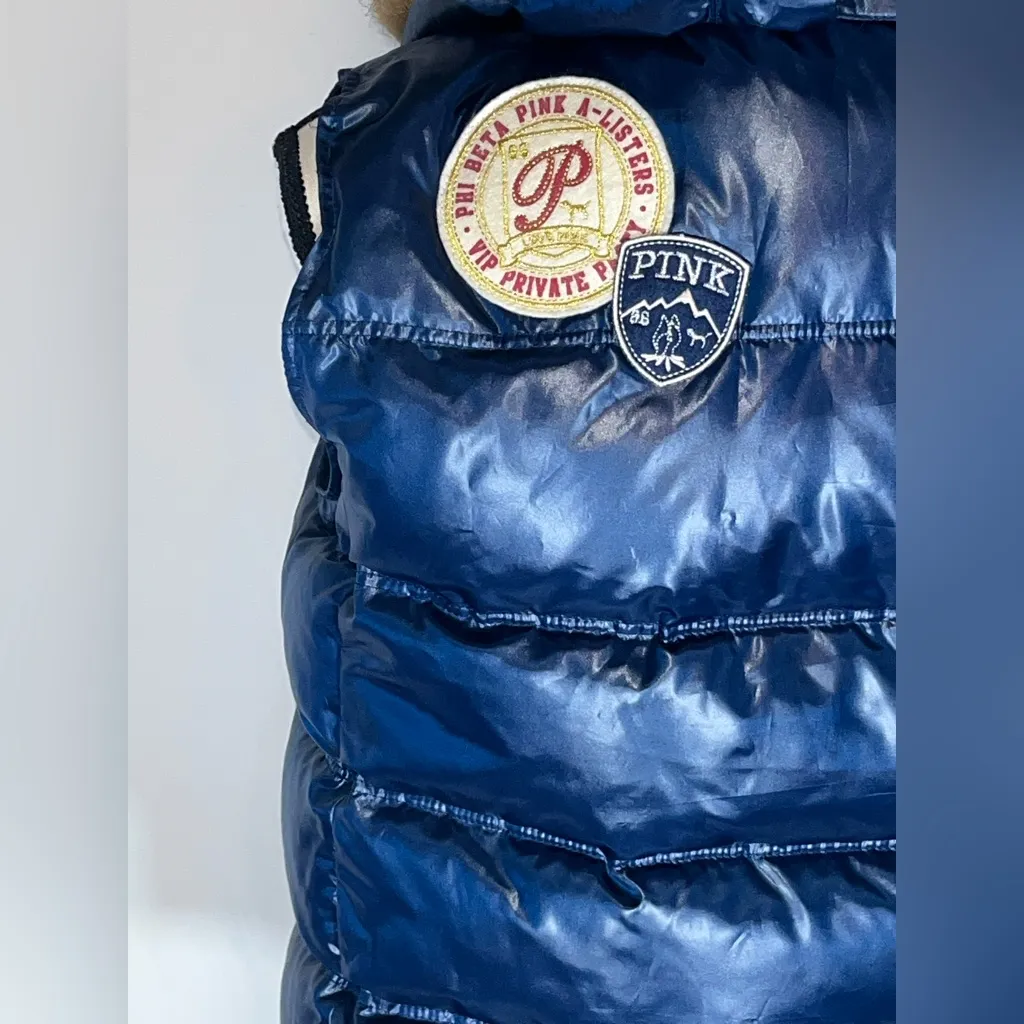 Victoria Secret Grand Escape Lodge Puffer Vest Faux Fur Hood Blue - Image 5