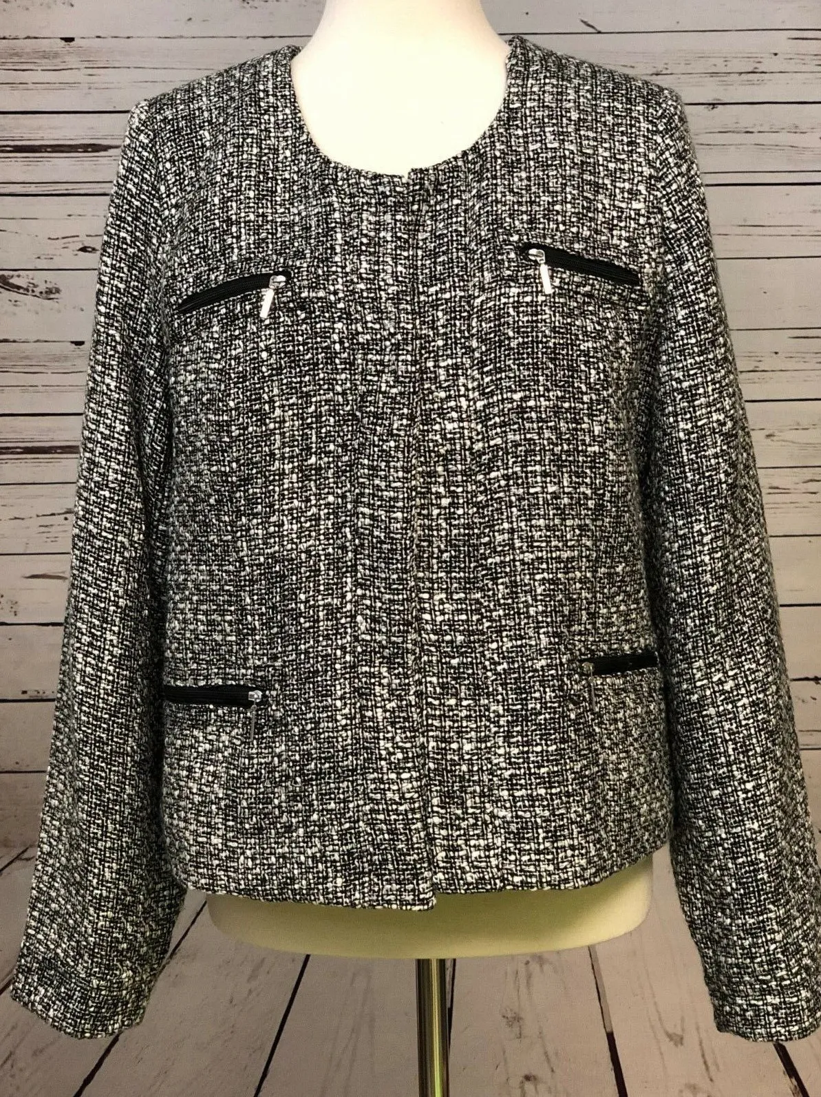 Soft Surroundings Blazer size Medium Zipper Coat Tweed Sweater Jacket Pockets - Image 1