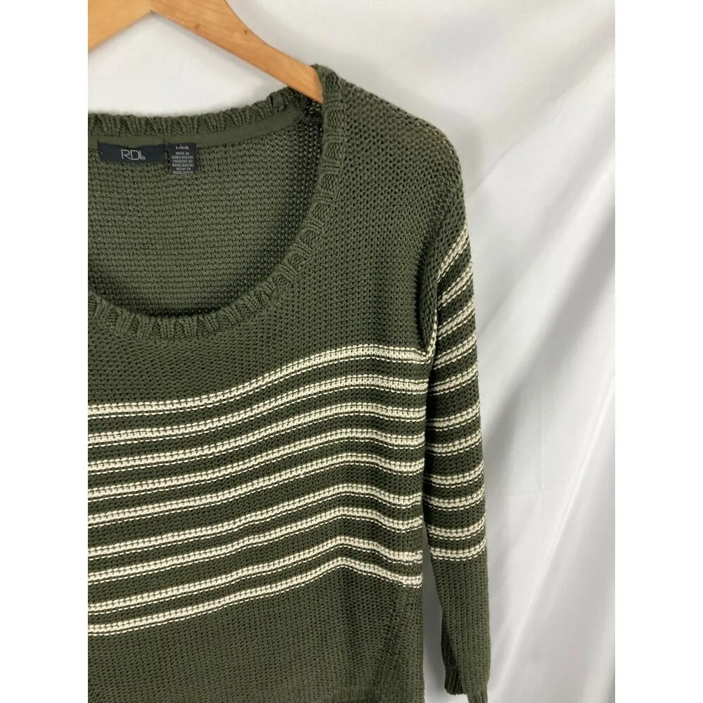 RDI Green Stripe Knit Sweater Size Large - Image 2