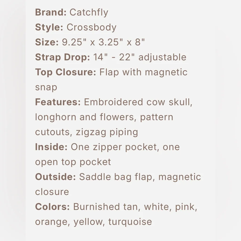 Catchfly Longhorn Skull Embroidered Crossbody Saddle Bag Purse Brown - Image 6