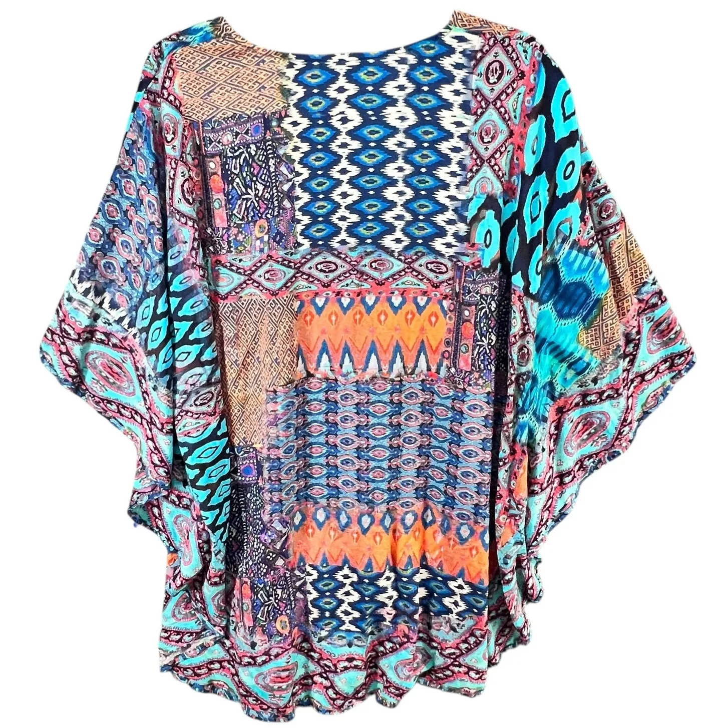 Tolani Caftan Tunic Top Womens XL Blue Ikat Woven Breezy Boho Resort Festival - Image 6