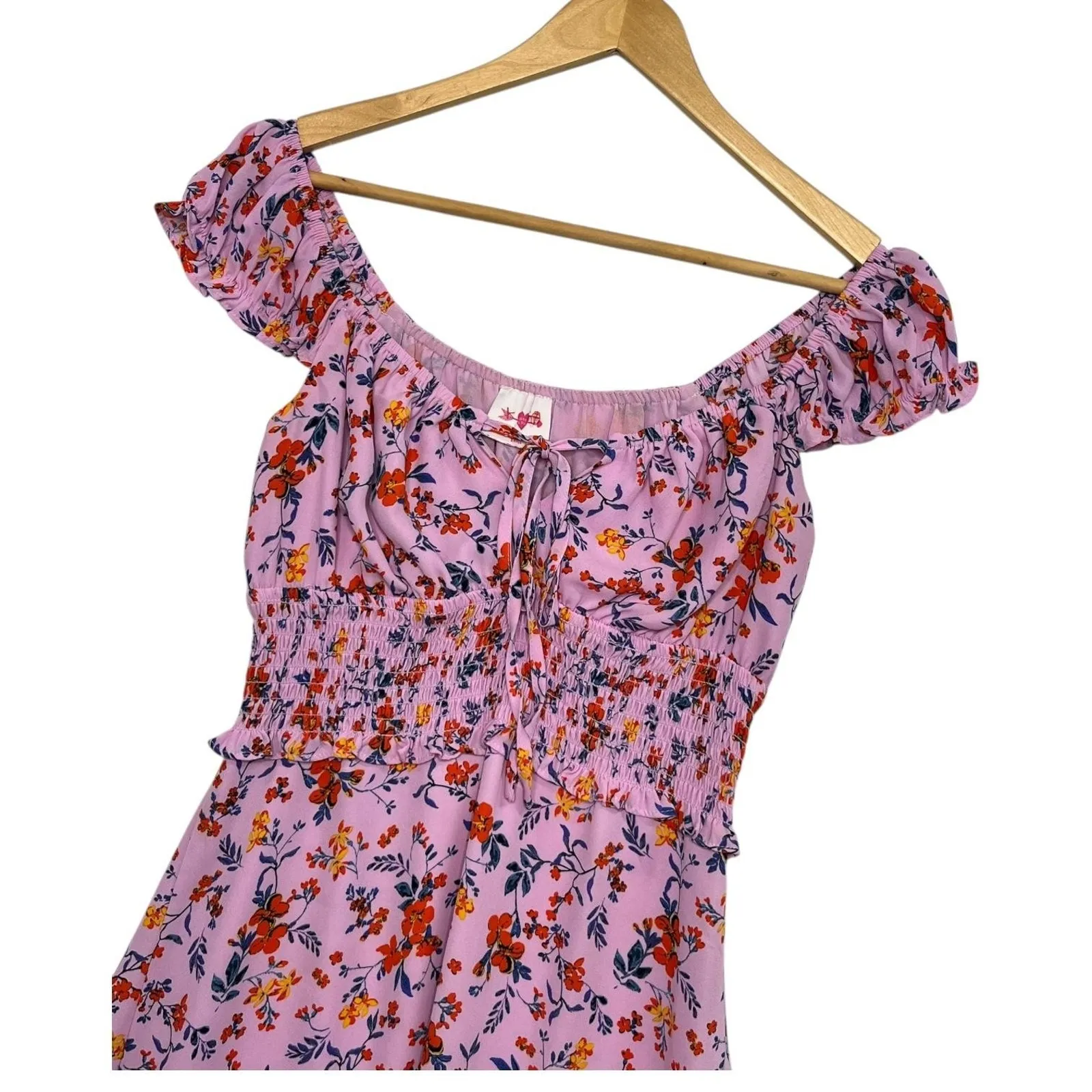 Buddy Love Dress Womens Small Purple Floral Garden Party Ruffle Smocked Coquette - Image 9