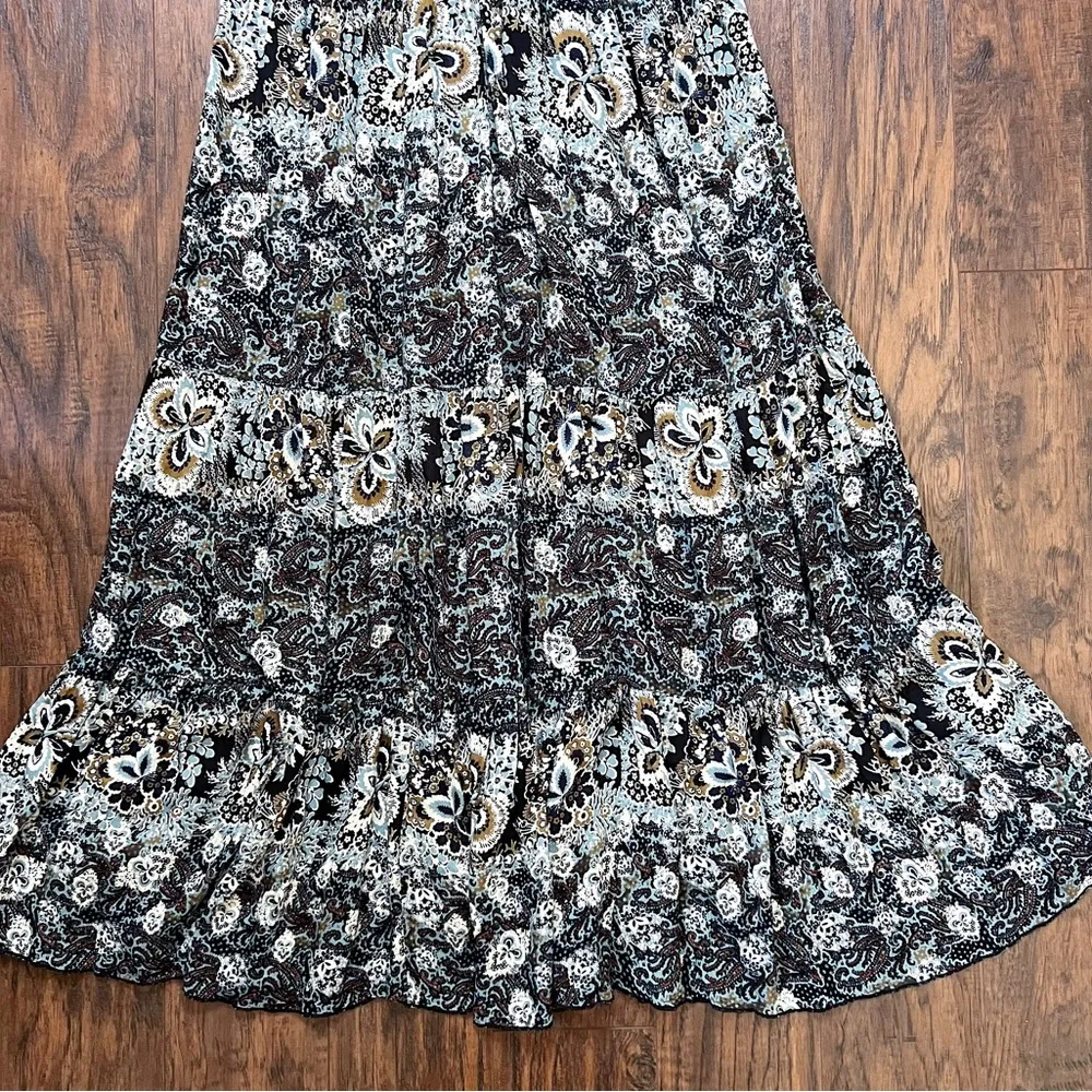 Free People • Let's Smock About It Maxi Slip dress black floral print tiered - Image 10