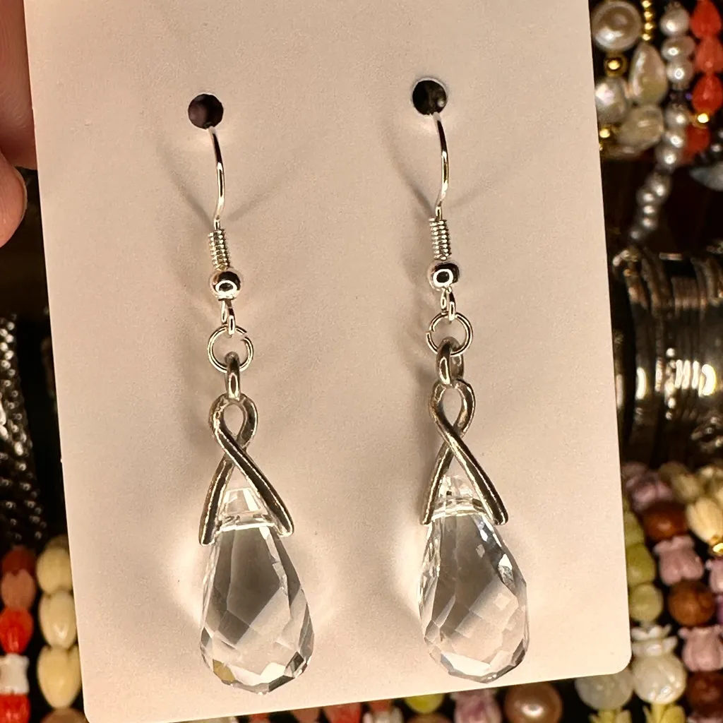 Swarovski Crystal Teardrop Dangle Earrings Silver Tone Twisted Bail - Image 2