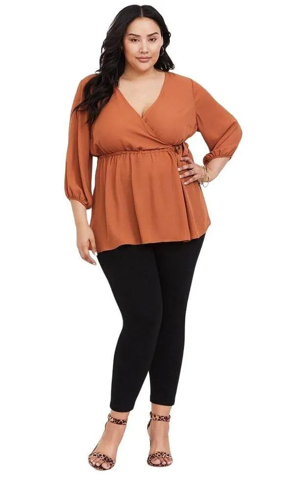 TORRID | Plus Sz 1 | Dusty Orange Surplice Neck 3/4 Sleeve Tie Waist Long Blouse - Image 3