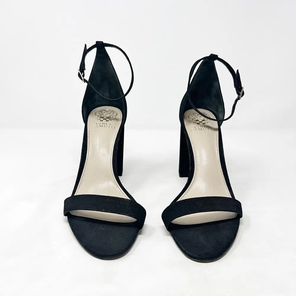 [Vince Camuto] Black Leather Mairana Minimalist Chunky Block Heel Sandals Sz 10 - Image 3