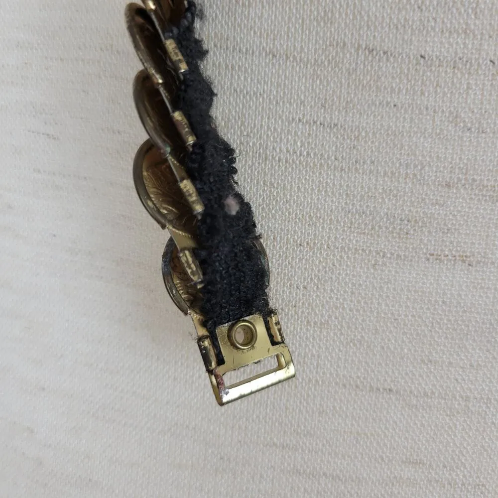 Vintage Gold Tone Embossed Metal Disc Coins Elastic Waist Belt Disco Glam - Image 5