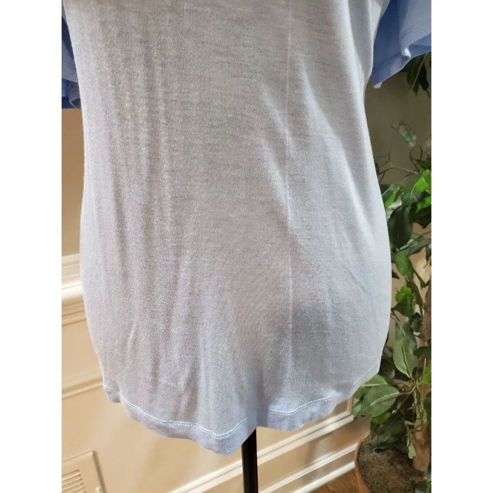 Loft Women Blue Solid 100% Rayon Round Neck Short Sleeve Top Blouse Size Small - Image 3