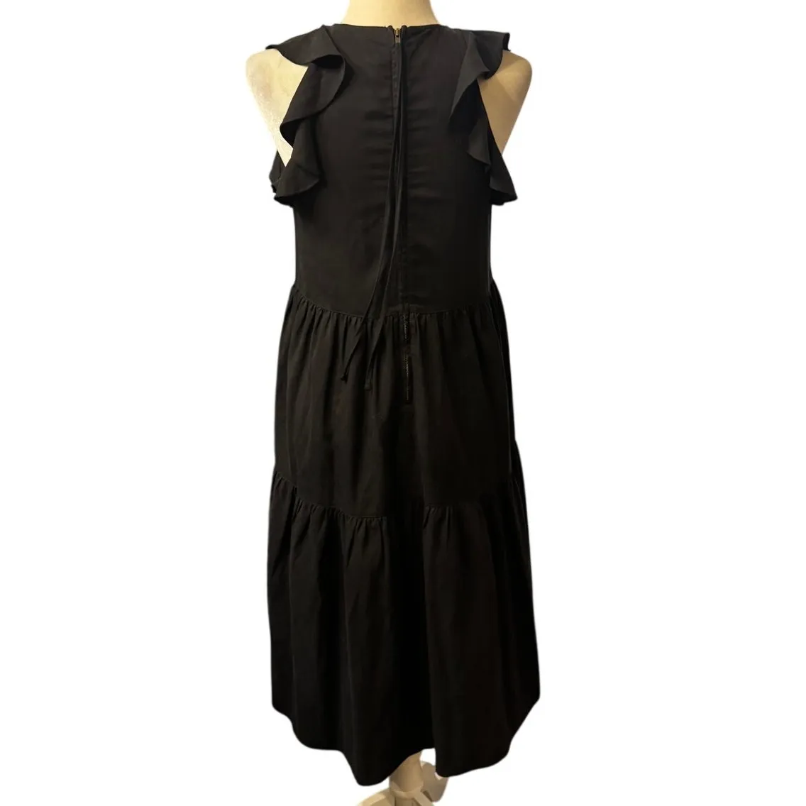Ulla Johnson Sienna Midi Dress, Size 0, Jet Black Tiered Skirt Cascade Ruffles - Image 4