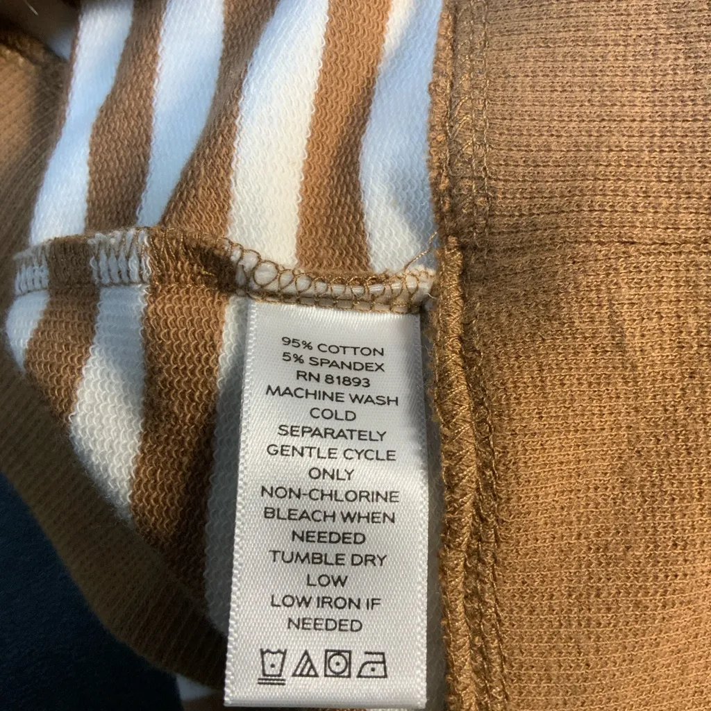 QVC Denim & Co. Brown Stripped Long Sleeve Zip Front Jacket SZ Large - Image 6