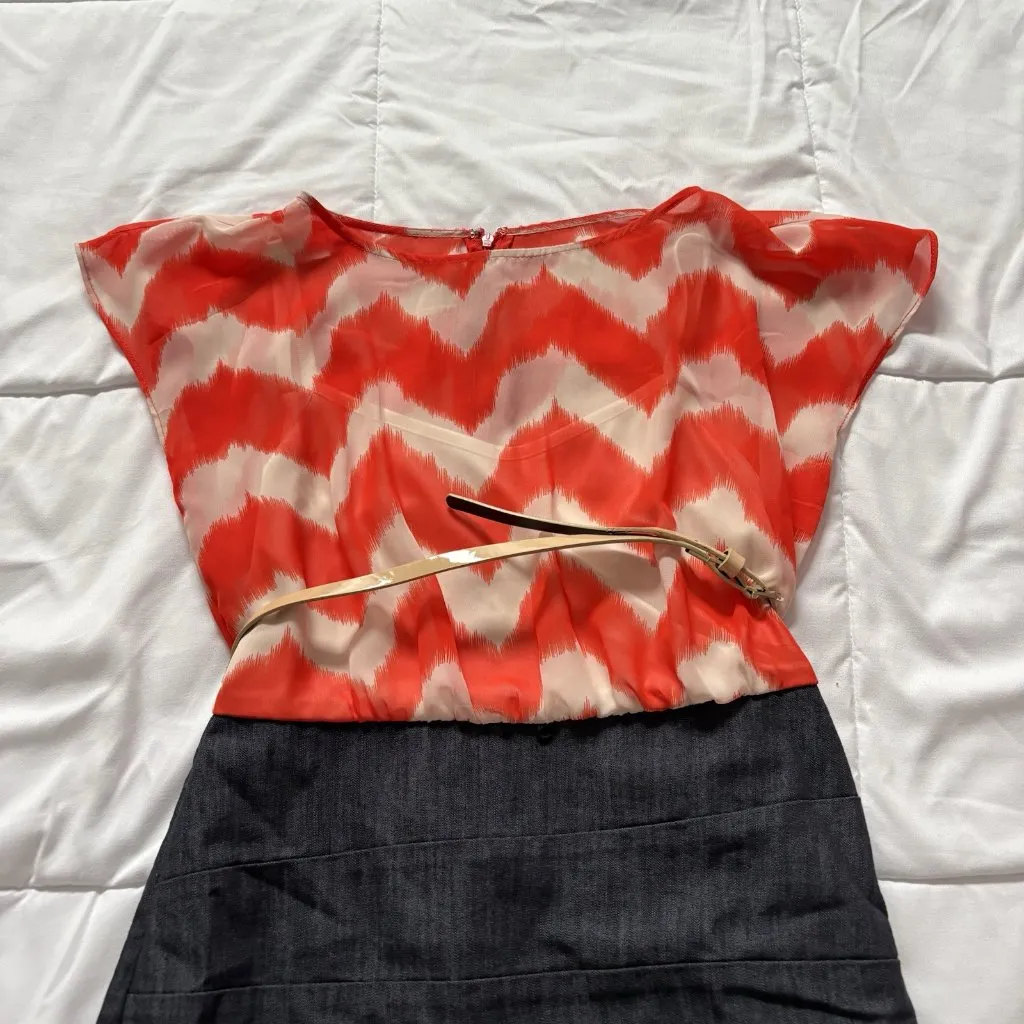 Dressbarn Womens Size 4 Denim Tiered Midi Dress Orange Jean Office Business City - Image 2