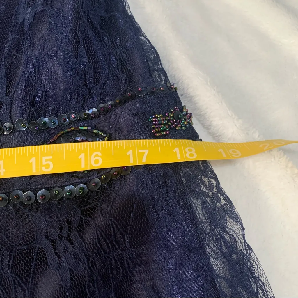 Believe size 10 y2k navy blue lace asymmetrical fairy dress 90s dance beaded - Image 6