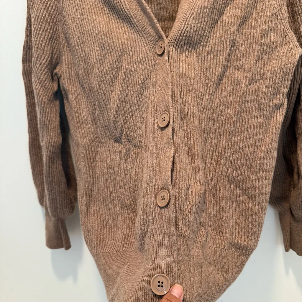 Aritzia Babaton Bespoke Tan Ribbed Vneck Cardigan Sweater Ribbed brown 2XS - Image 2
