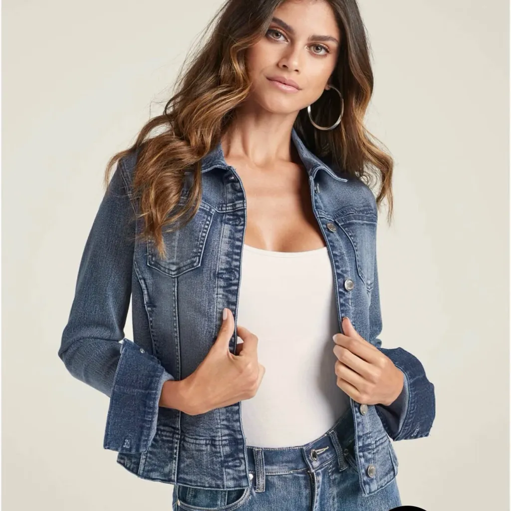 Venus Denim Jacket Medium Wash Large Distressed Trucker Biker Classic - Image 13