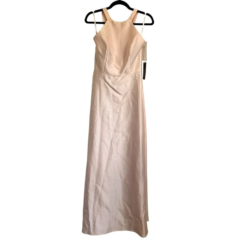 NWT Alfred Sung Lace-Up Back Satin Bridesmaid Gown in Blush Pink D763 - Image 3