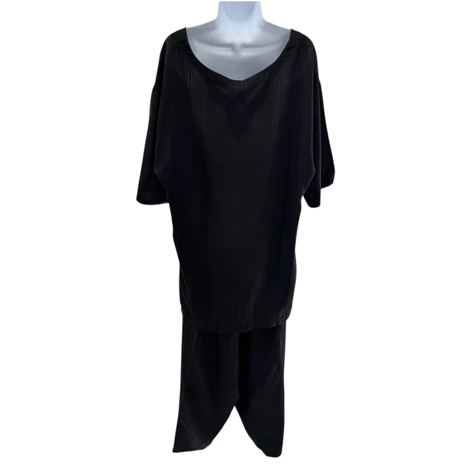 Tom Tom California Black Pleated 2 Piece Set Bemberg Lounge Outfit Made in USA L Size L - Image 2