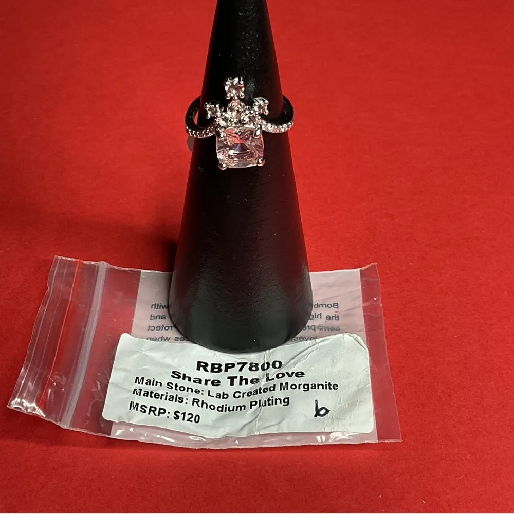 Bomb Party RBP7800 “Share The Love” Morganite on Rhodium Plating Size 6 Ring NWT Silver - Image 4