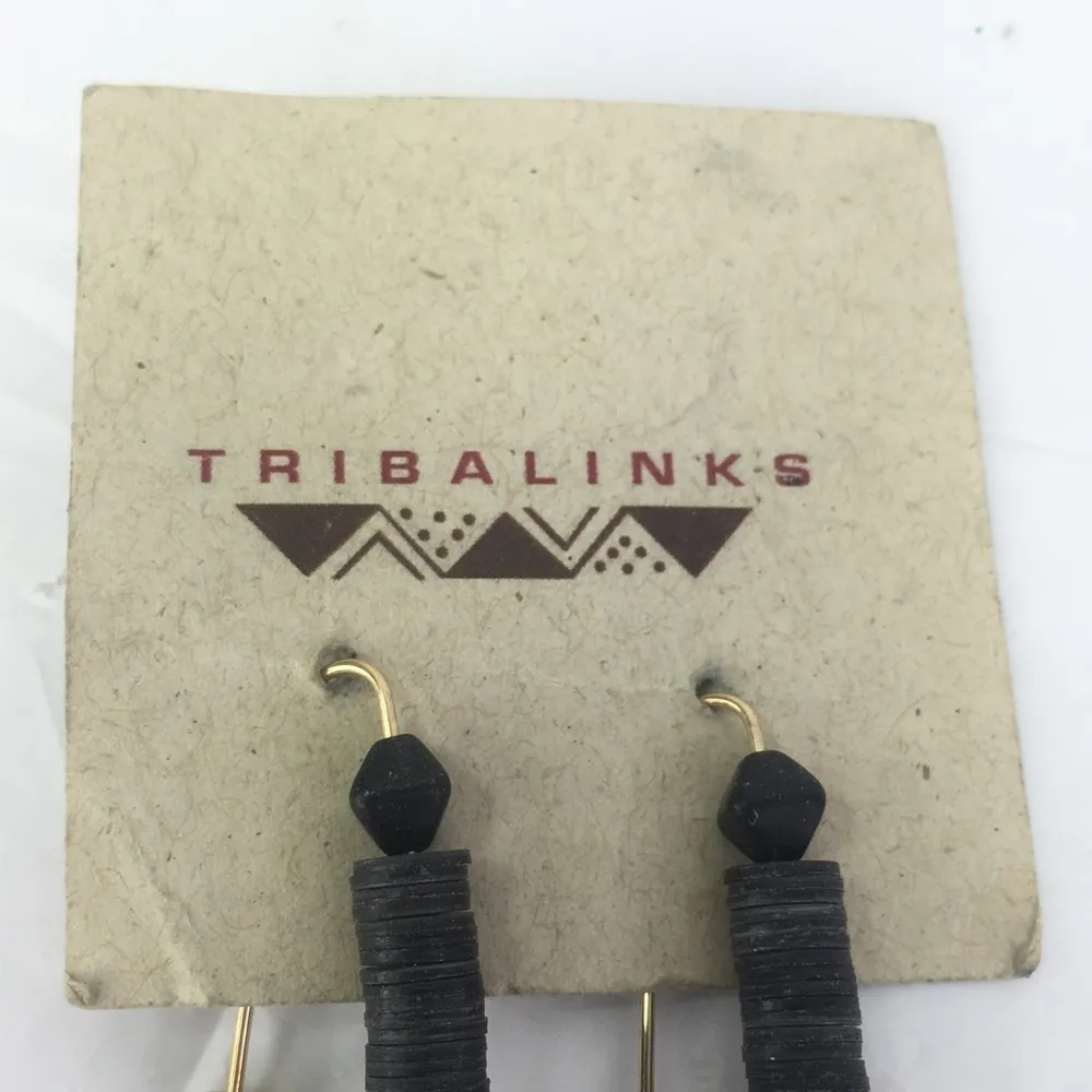 New Tribalinks Earrings Wood Stone Artisan Handcrafted African Tribal wire black Gold - Image 3