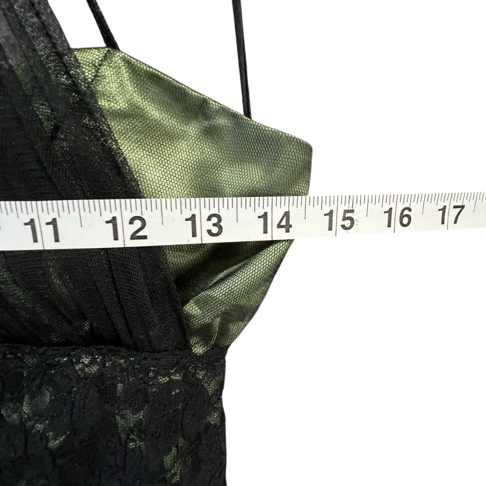 Vintage Y2K Cumbia Dress XS Green Satin Black Mesh Goth Fairycore Party Whimsy - Image 11