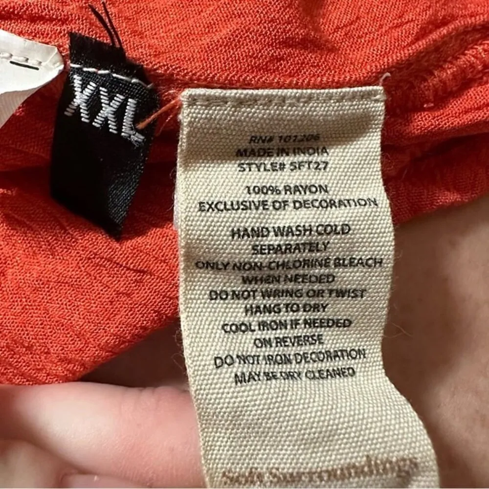 Soft Surroundings Orange Gauze Beaded Vneck Boho Resort wear Bohemian boho 2X - Image 8