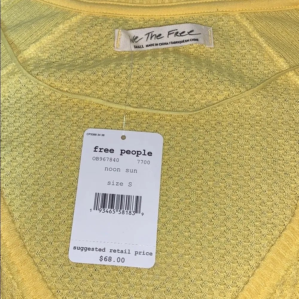 New Free People Santa Clara Yellow Thermal Long Sleeve Knit Top size Small - Image 7