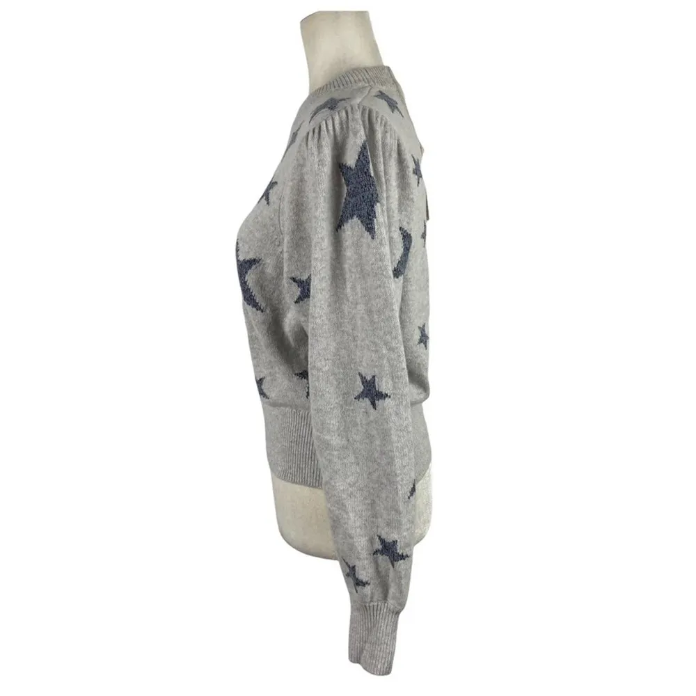 New Rebecca Taylor Star Intarsia Pullover Wool Blend Puff Sleeve Sweater Medium - Image 9