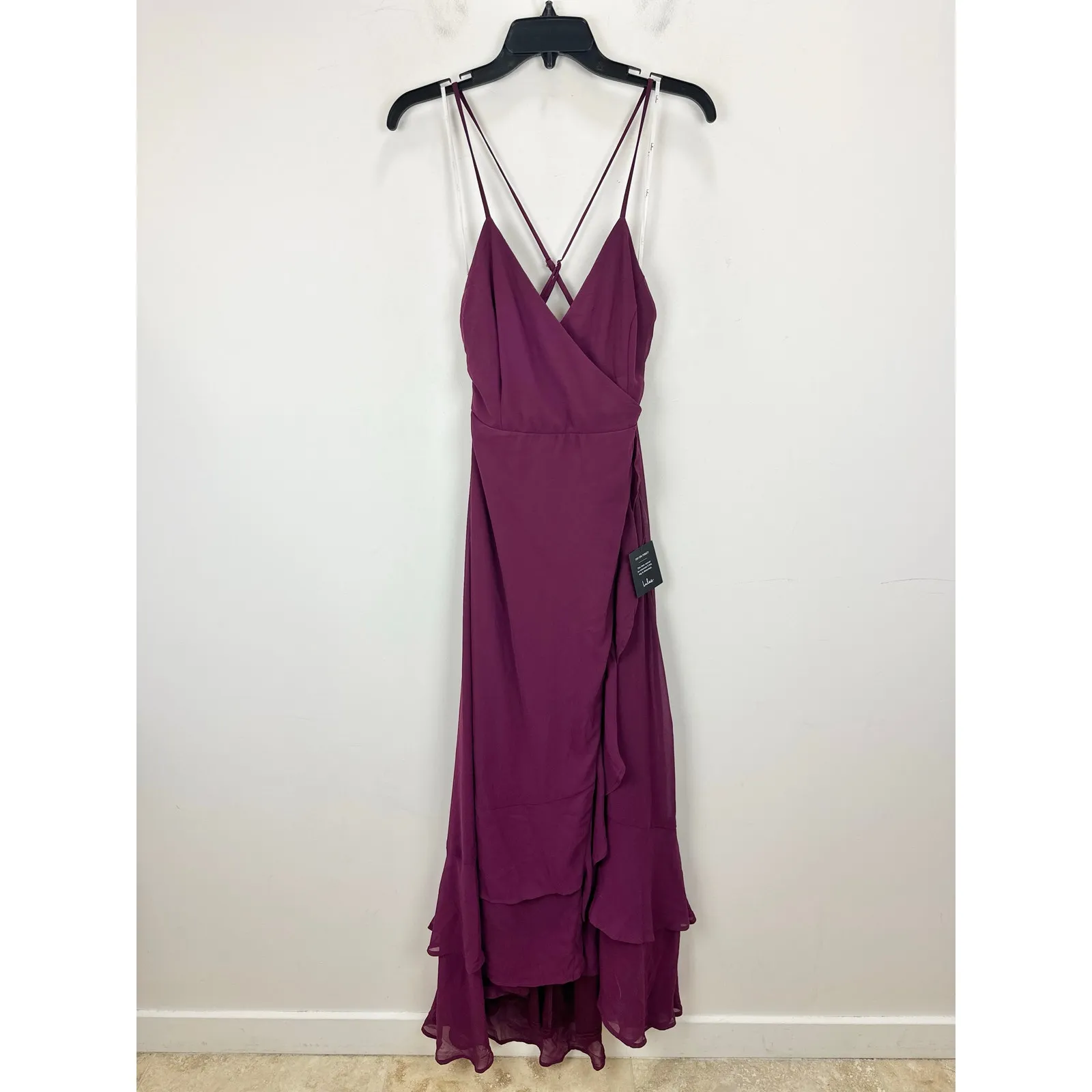 Lulus In Love Forever Plum Lace Up High Low Maxi Dress Ruffle Formal Large NWT - Image 5