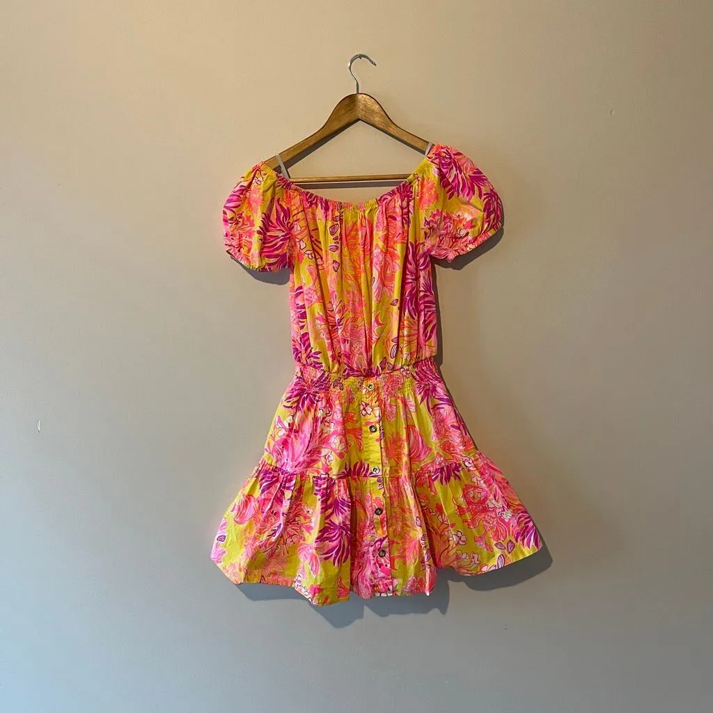 Lilly Pulitzer Jesiba Romper Calla Yellow Floral Coral 100% cotton coastal beach - Image 6