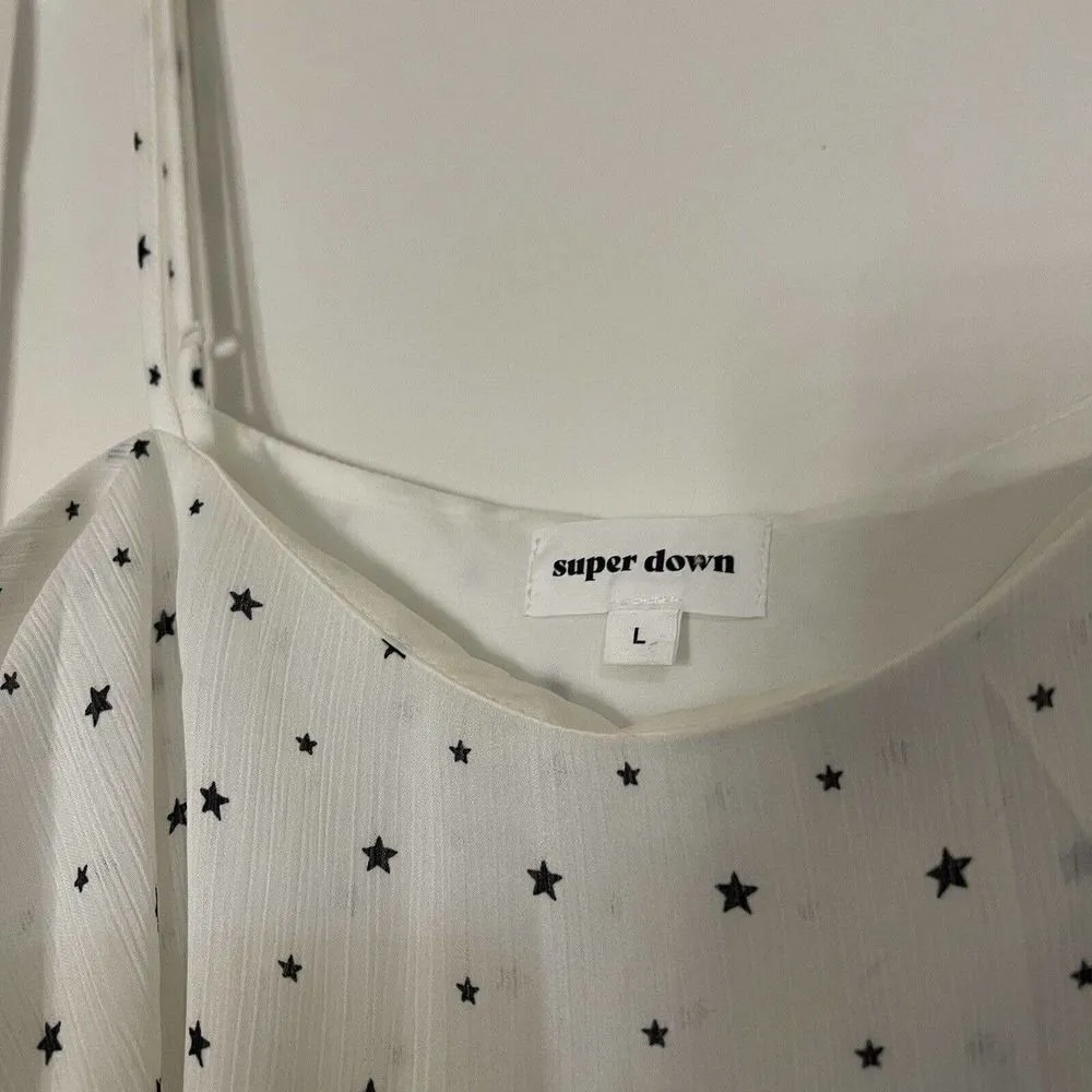 Superdown White stars flowy shift mini dress size Large - Image 4