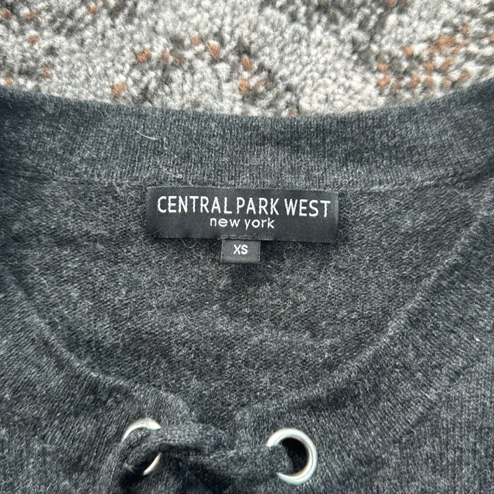 Central Park West Cashmere Lace Up Long Sleeve Top Dark Gray XS - Image 3