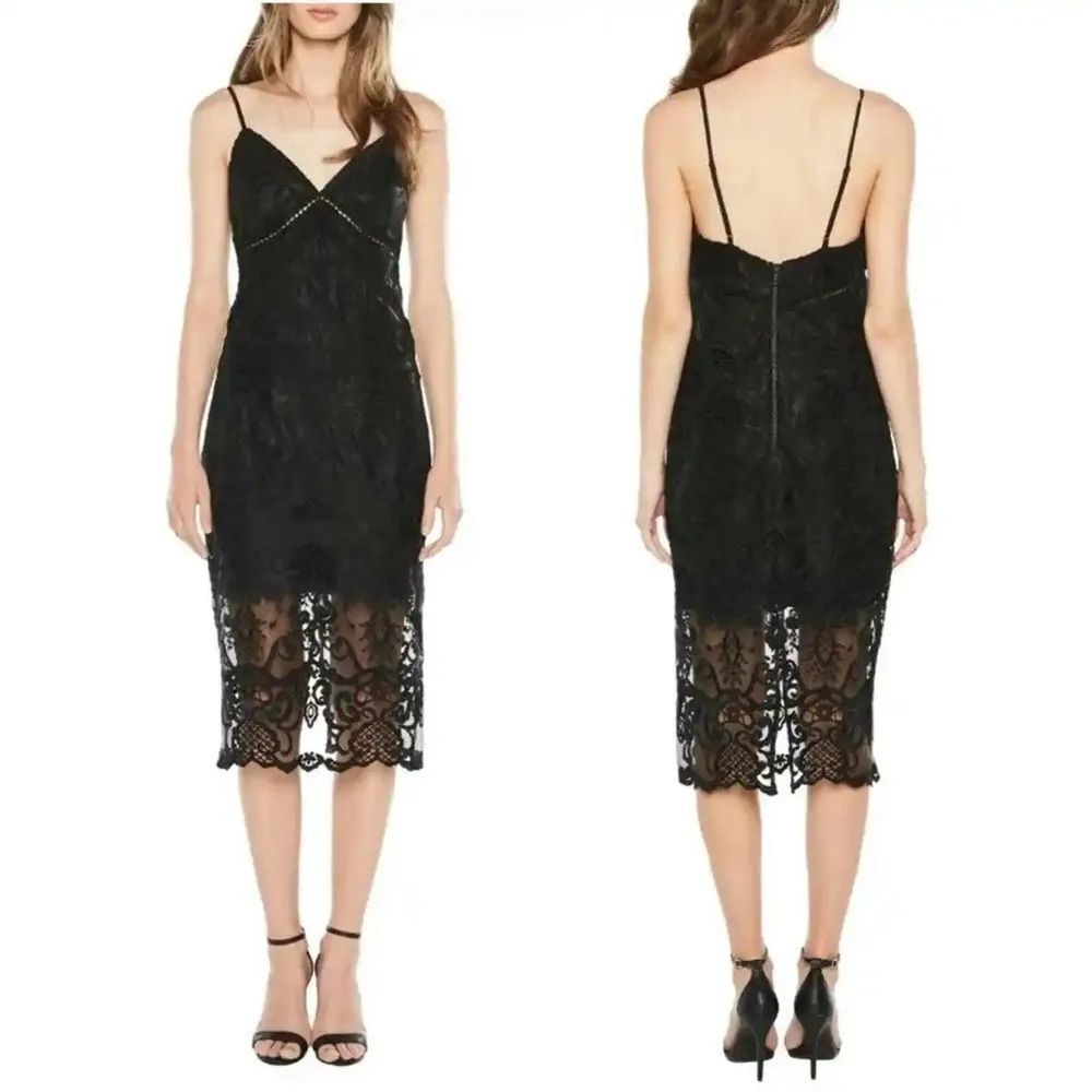 NWT Bardot Lola Black Lace Midi Slip Dress Cocktail Party Women's Size 4 | XS - Image 9