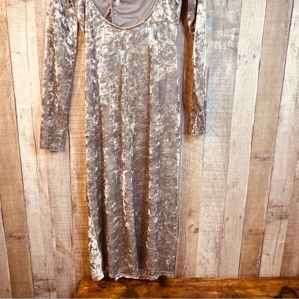 Future Collective Small Silver Velour Ruched Front Long Sleeve Open Back Dress - Image 5