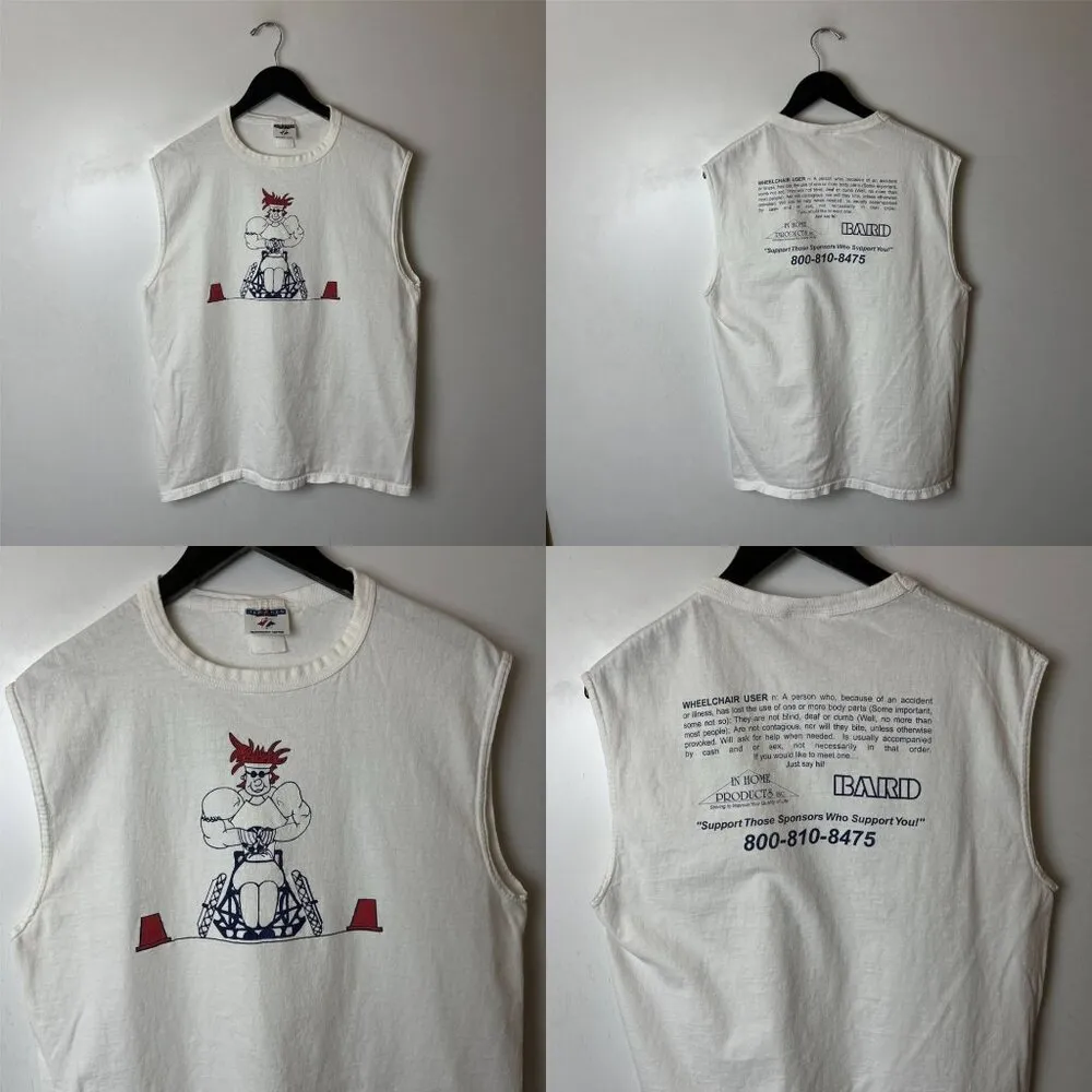 Vintage Wheelchair User Warrior Athlete Muscle Shirt 90s Y2K Tank Top White Size M - Image 15