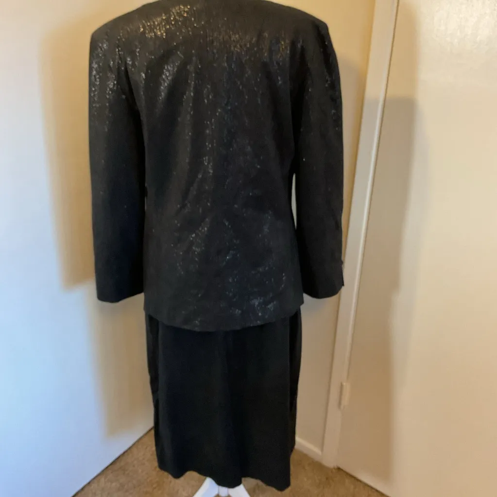 Vintage Count Romi Black Suede Elegant Black Pencil Skirt Suit Size 14 - Image 7