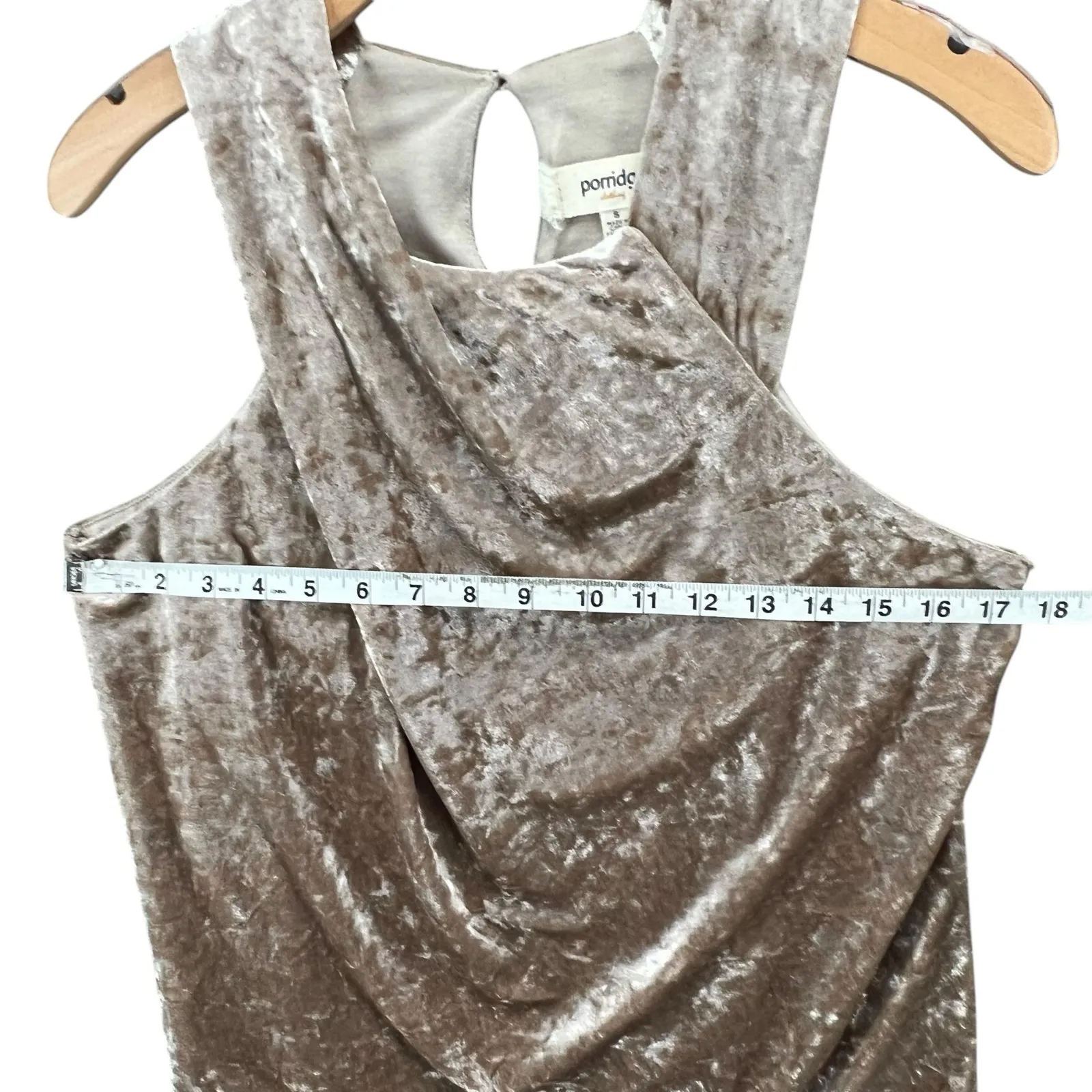 Anthropologie Porridge Jessie Halter Top S Beige Crushed Velvet Evening Glamour - Image 8